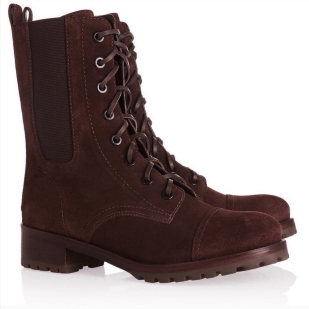 NWOT Tory Burch Brown Suede Leather Combat Boots Sz 5.5